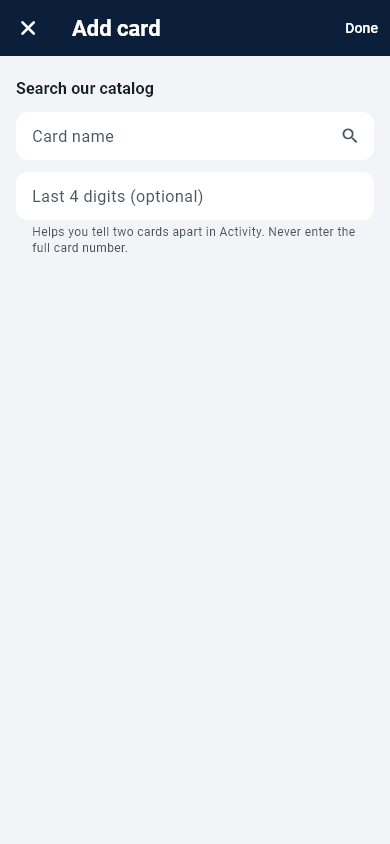 The Cardflare add-card form, where a card number and CVV are entered and checked on the device.